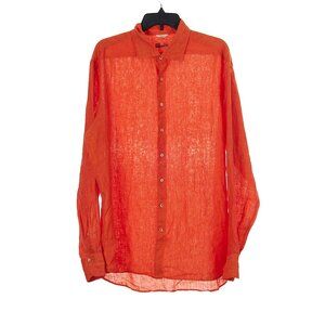 Stenströms Fitted Body Orange 100% Linen Button Front Shirt Men's XL